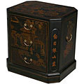 Hand-painted Black Bonded Leather Oriental End Table