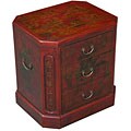 Hand-painted Red Bonded Leather Oriental Accent End Table