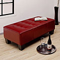 Button-tufted Burnt Red Leather Bench