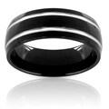 Black-plated Titanium Domed and Grooved Ring