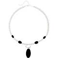 Stonique Creations Sterling Silver Freshwater Pearl and Onyx Necklace (6.5-7 mm)