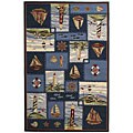 Hand-hooked Nautical Blue Wool Rug (6' x 9')
