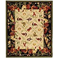 Hand-hooked Rooster Garden Ivory/ Black Wool Rug (7'9 x 9'9)