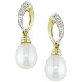 10k Yellow Gold Diamond and FW Pearl Drop Earrings (7-8 mm)