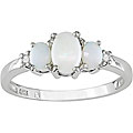 10k White Gold Diamond and Opal Three-stone Ring