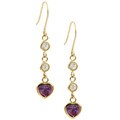 10k Yellow Gold Purple CZ Heart Dangle Earrings