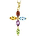 14k Yellow Gold Multi-gemstone Cross Necklace