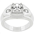 Silvertone Men's Clear CZ 3-stone Ring
