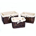 Wicker Beige Fabric Liner Storage Basket (Set of 3)