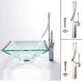 Kraus Aquamarine Clear Glass Sink and Bathroom Faucet