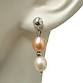 DaVonna Sterling Freshwater Pink and White Pearl Earrings