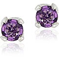 Glitzy Rocks Sterling Silver Amethyst and CZ Stud Earrings