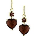 10k Gold Garnet and Diamond Heart Earrings