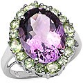 Sterling Silver Genuine Amethyst and Peridot Ring