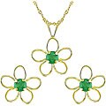 14k Yellow Gold Emerald Earrings and Necklace Set