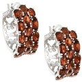 Glitzy Rocks Sterling Silver Garnet Three-tier Hoop Earrings