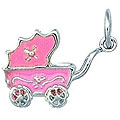 Sterling Silver Pink Baby Carriage Charm