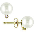 14k Gold 1/10ct TDW Diamond and Pearl Earrings (8-8.5 mm)