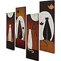 Hand-painted 'Cats' Oil Painting on Canvas (Set of 4)