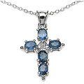 Sterling Silver Blue Sapphire Cross Necklace