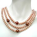 DaVonna Sterling Silver Pink Freshwater Pearl 3-row Necklace (6-11 mm)