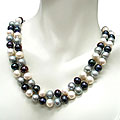 DaVonna Sterling Silver 2-row Colored Freshwater Pearl Necklace (9-10 mm)
