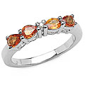 Silver Genuine Orange Sapphire and Diamond Ring