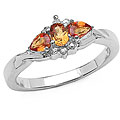 Silver Genuine Orange Sapphire and Diamond Ring