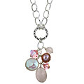 Charming Life Sterling Silver Rose Quartz/ Pearl Cluster Necklace (5.5-12 mm)