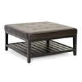 Win Square Brown Bi-cast Leather Ottoman with Lower Shelf