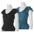 Belle du Jour Women's Ruffle Neck Tonal Stripe Shirt