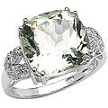 Sterling Silver Green Amethyst and Diamond Accent Ring