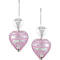 Sterling Silver Murano Glass Pink Heart Earrings