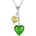 Silver Murano Glass Gold and Green Heart Necklace