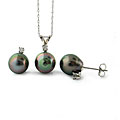 DaVonna 14k Gold Tahitan Pearl Necklace and Earrings Set (8-9 mm)