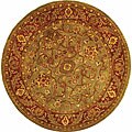 Handmade Taj Mahal Green/ Rust Wool Rug (6' Round)