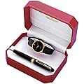 Peugeot Men's Round Goldtone Strap Watch and Pen Set