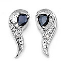 Silver Genuine Blue Sapphire and Diamond Earrings