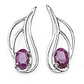 Silver Genuine Oval Ruby Earrings