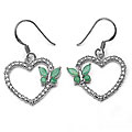 Sterling Silver Emerald and Diamond Heart Earrings