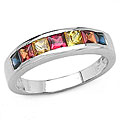 Sterling Silver and Multi-sapphire Squares Ring