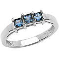 Silver Genuine Blue Sapphire 3-stone Ring