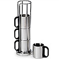 Metal Coffee Cups with Rack (Set of 4)
