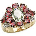 18k Gold over Silver Green Amethyst/ Garnet Flower Ring
