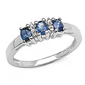 Silver Genuine Blue Sapphire and Diamond Ring