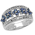 Sterling Silver Blue Sapphire Diamond Ring