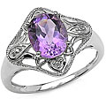 Silver Genuine Amethyst and Diamond Ring (Size 7)
