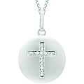14k White Gold 1/10ct TDW Diamond Cross Disc Necklace