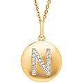 14k Yellow Gold 1/20 to 1/10ct Diamond Initial N Disc Pendant
