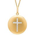 14k Yellow Gold 1/10ct TDW Diamond Cross Disc Necklace